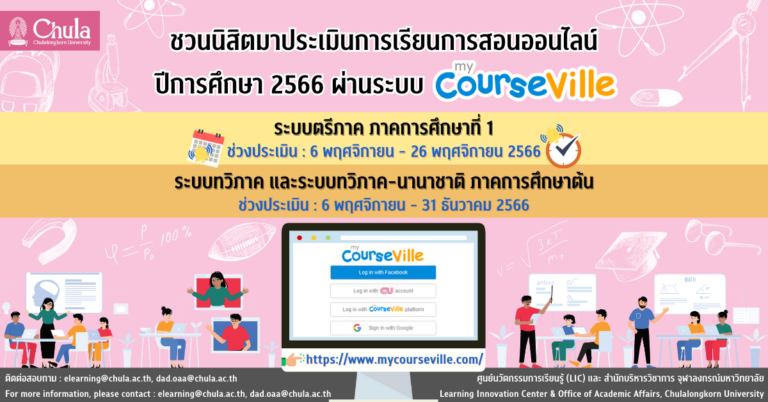 การประเมินการเรียนการสอนออนไลน์ผ่านระบบ myCourseVille สำหรับระบบตรีภาค ระบบทวิภาค ระบบทวิภาค–นานาชาติ สำหรับภาคการศึกษาที่ ๑  ปีการศึกษา ๒๕๖๖